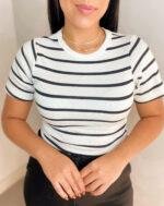 White Classic Half-Sleeve Stripes