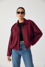 Minimal Suede Oversized Jacket- Burgundy