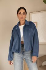 Minimal Suede Oversized Jacket- Dusty Blue