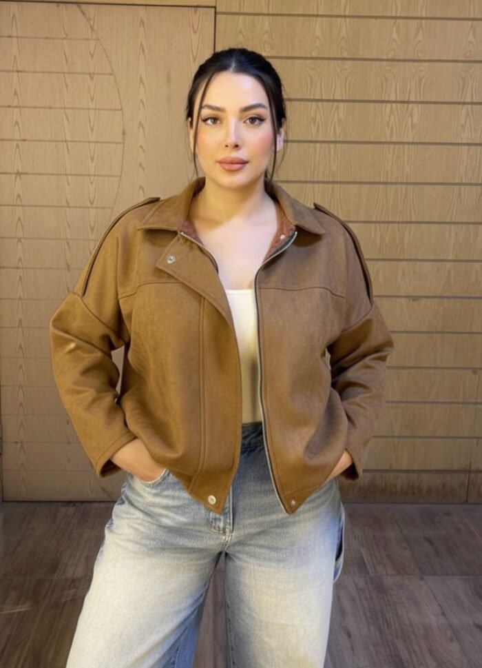 Minimal Suede Oversized Jacket- Camel