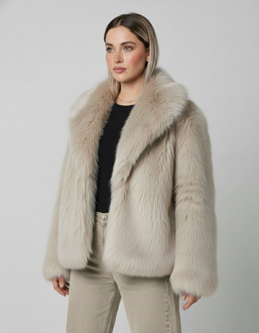 Premium Turkish Faux Fur Jacket- Creamy Beige