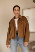 Minimal Suede Oversized Jacket- Camel