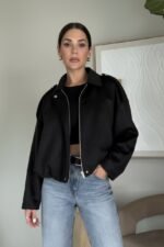 Minimal Suede Oversized Jacket- Black