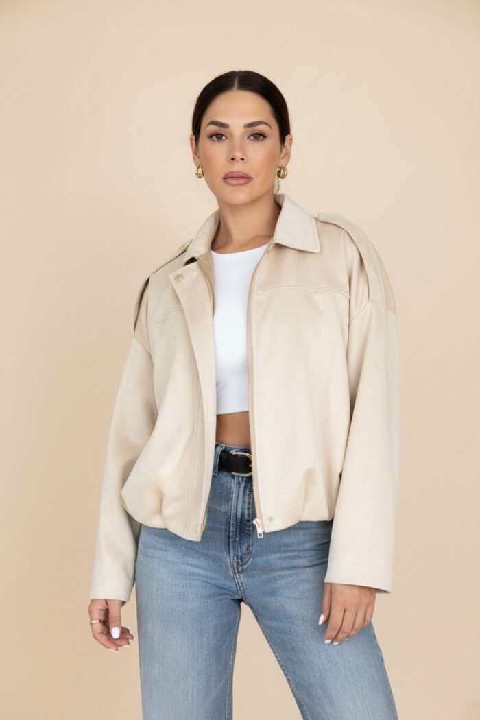 Minimal Suede Oversized Jacket- Off white