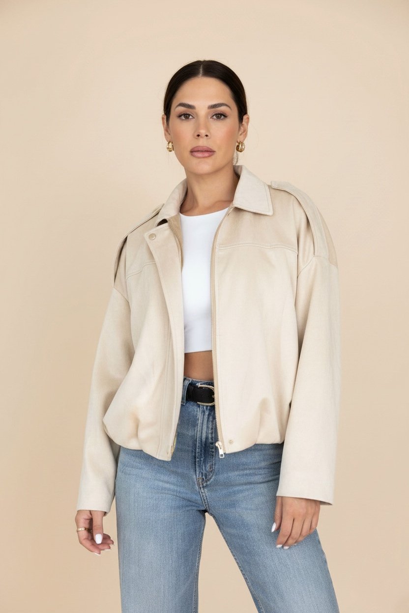 Minimal Suede Oversized Jacket- Off white