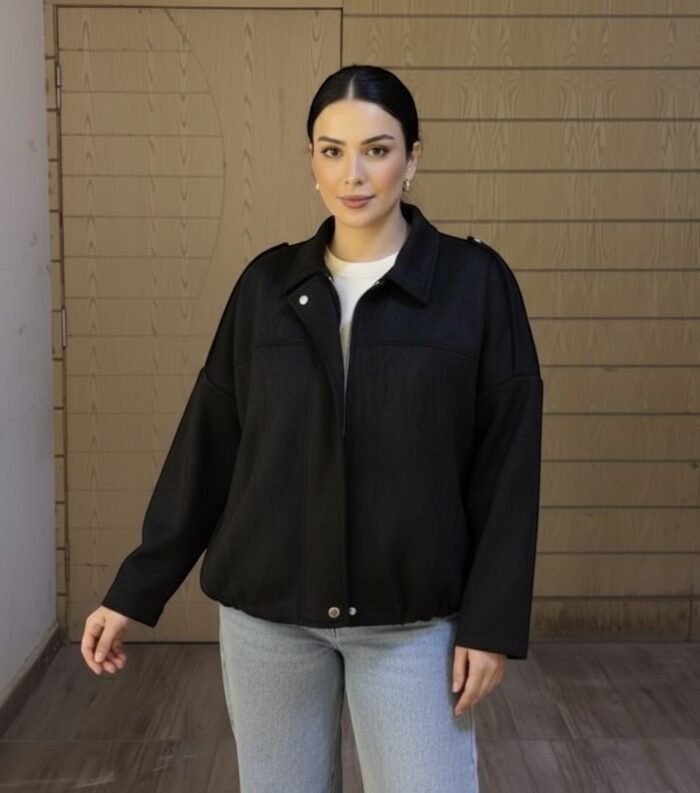 Minimal Suede Oversized Jacket- Black