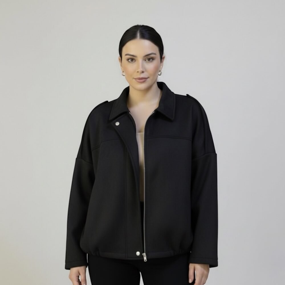 Minimal Suede Oversized Jacket- Black