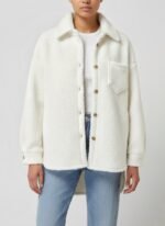 Oversized Teddy Shirt Jacket- White