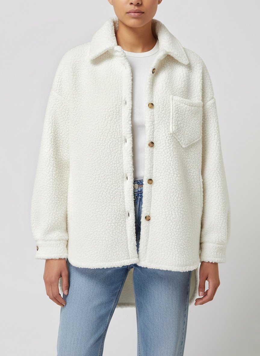 Oversized Teddy Shirt Jacket- White