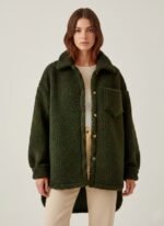 Oversized Teddy Shirt Jacket- Olive