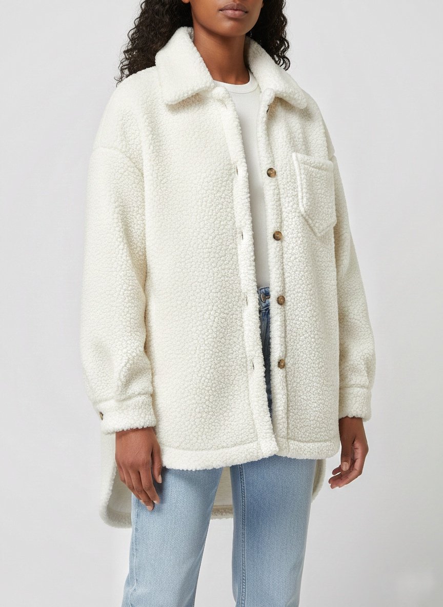 Oversized Teddy Shirt Jacket- White