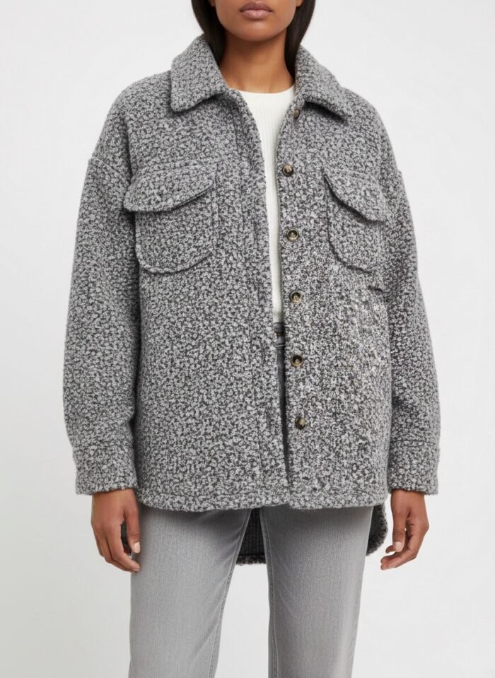 Oversized Teddy Shirt Jacket- Grey