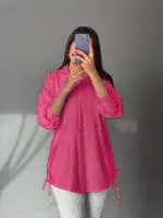 Fuchia Side-Tie Poplin Shirt