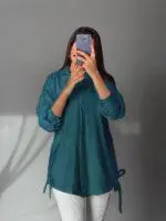 Teal Side-Tie Poplin Shirt