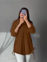 Brown Side-Tie Poplin Shirt