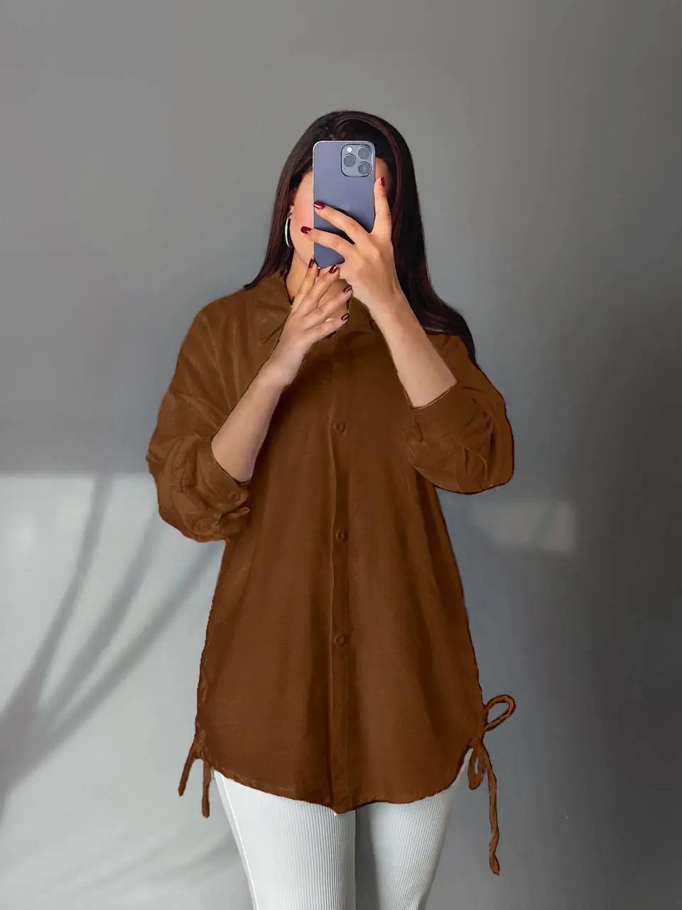 Brown Side-Tie Poplin Shirt