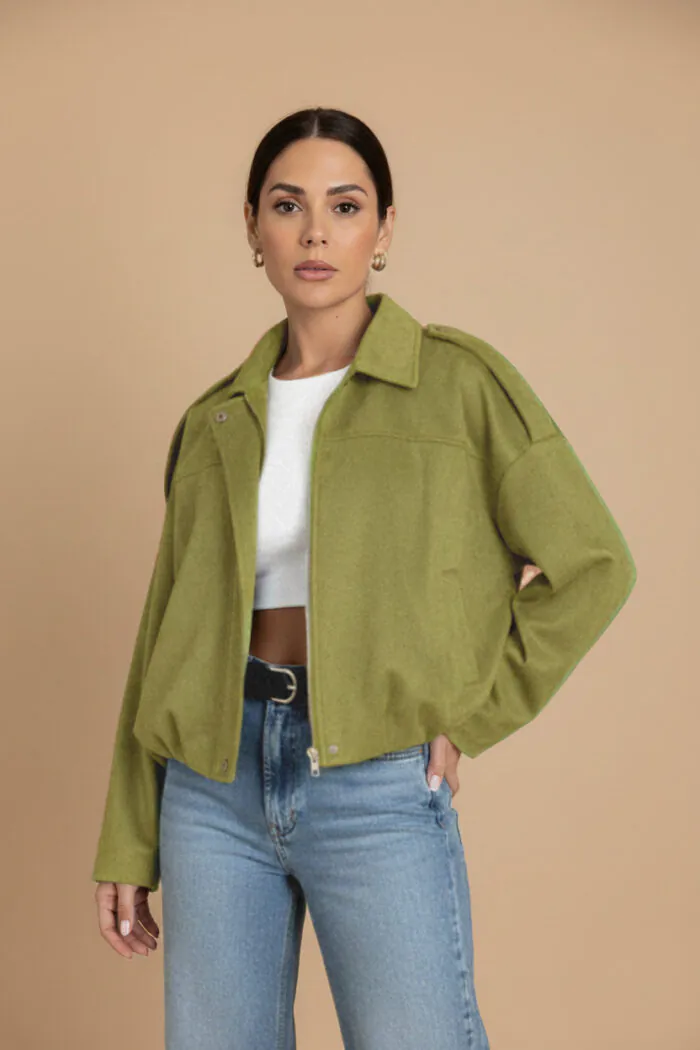 Minimal Suede Oversized Jacket - Kiwi
