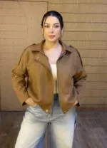 Minimal Suede Oversized Jacket- Camel