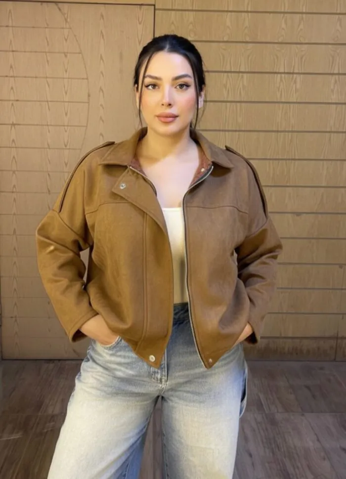 Minimal Suede Oversized Jacket- Camel