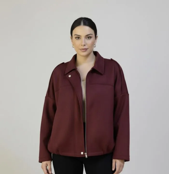 Minimal Suede Oversized Jacket- Burgundy