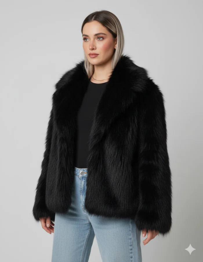 Premium Turkish Faux Fur Jacket – Black