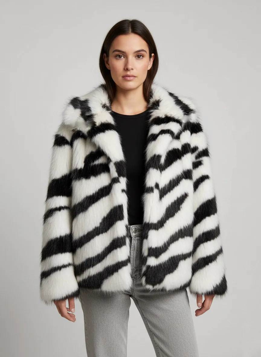 Premium Turkish Faux Fur Jacket – Zebra