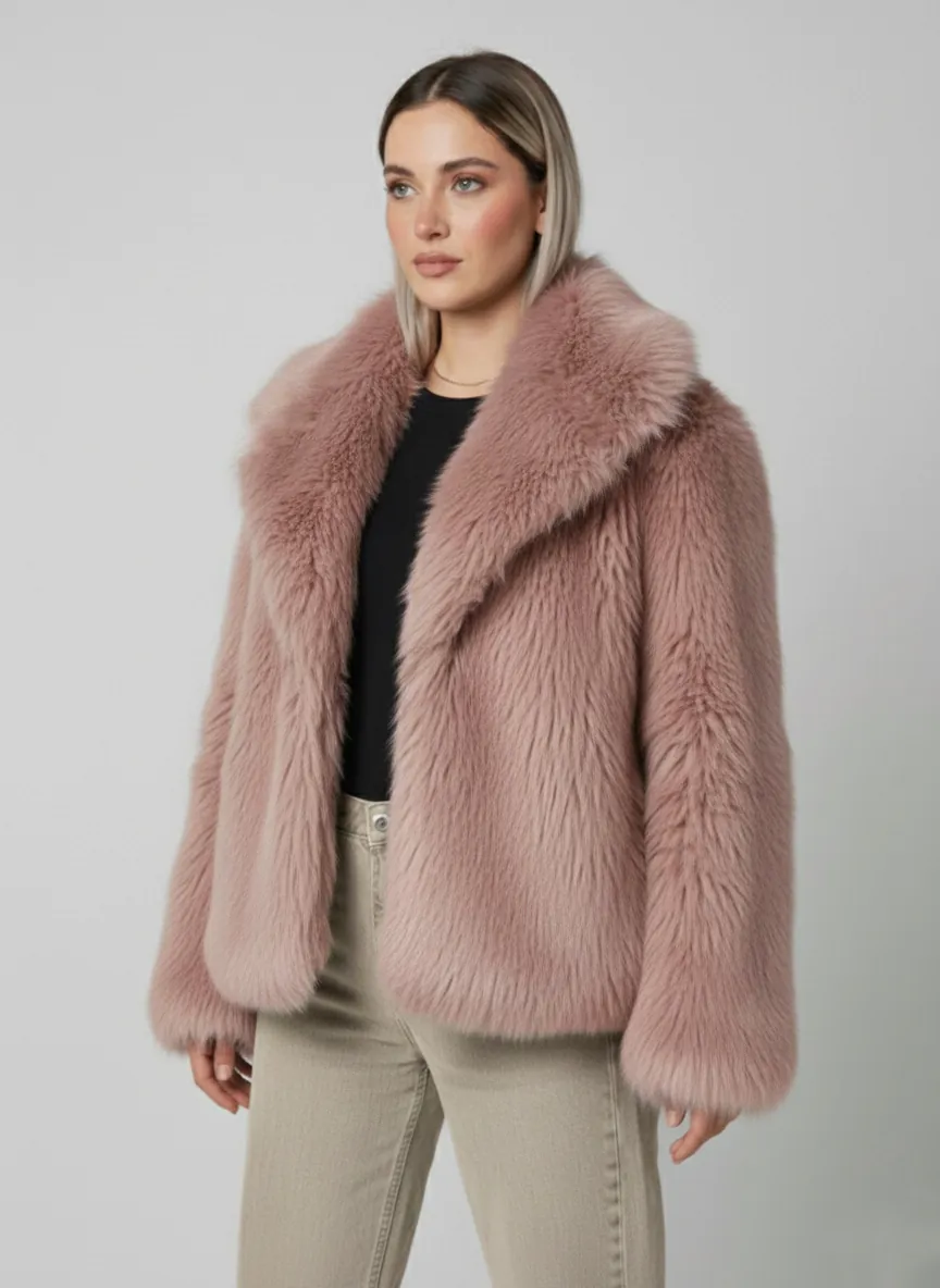Premium Turkish Faux Fur Jacket – Powder pink