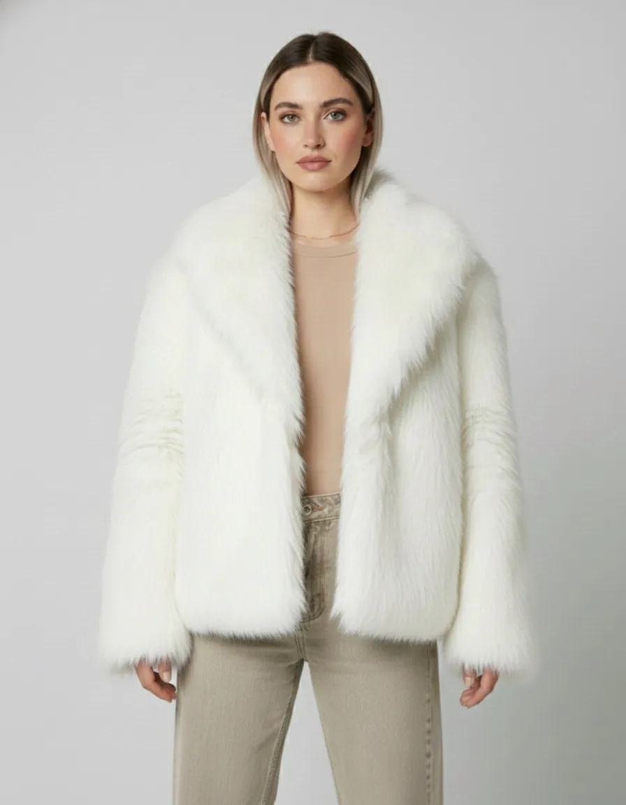 Premium Turkish Faux Fur Jacket – White