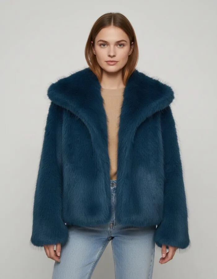 Premium Turkish Faux Fur Jacket – Teal