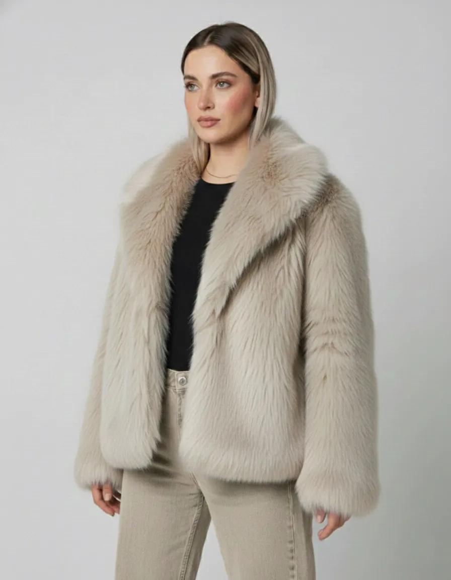 Premium Turkish Faux Fur Jacket- Creamy Beige