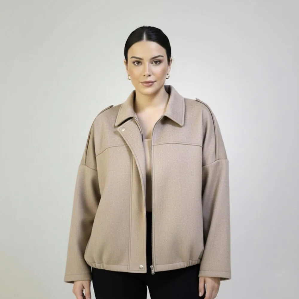 Minimal Suede Oversized Jacket- Beige