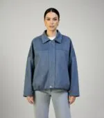 Minimal Suede Oversized Jacket- Dusty Blue