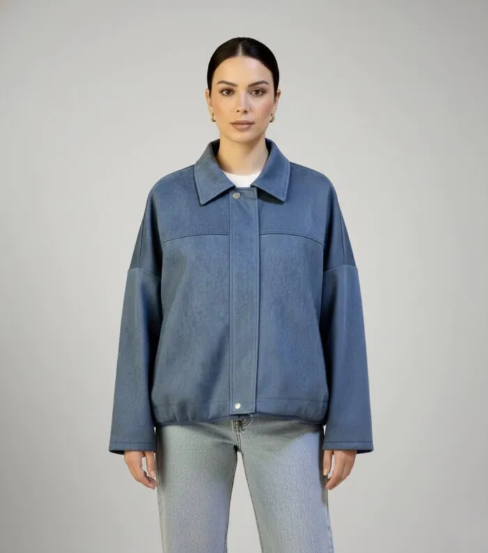 Minimal Suede Oversized Jacket- Dusty Blue
