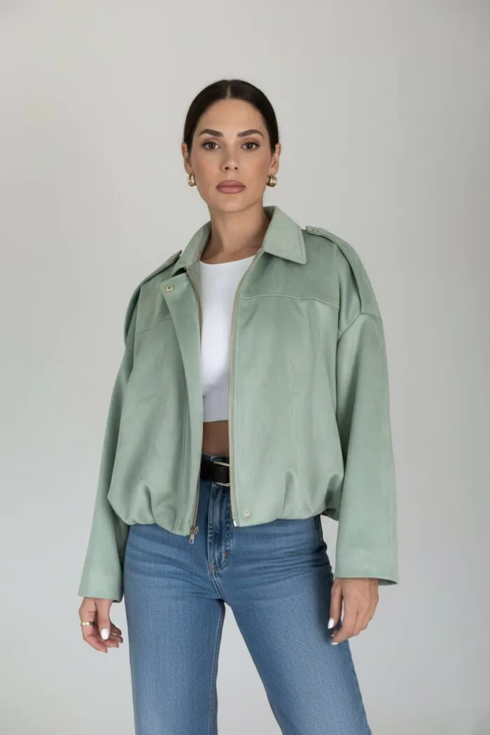 Minimal Suede Oversized Jacket- Mint Green
