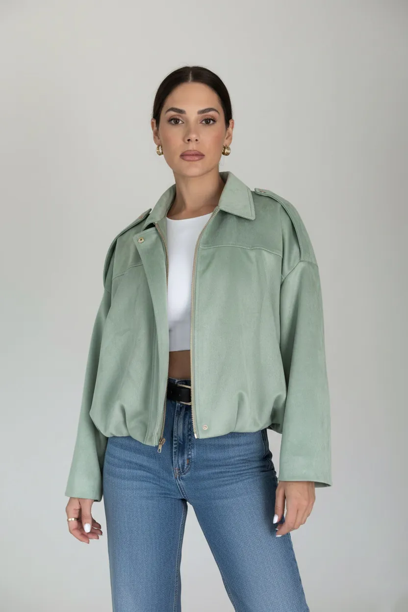 Minimal Suede Oversized Jacket- Mint Green