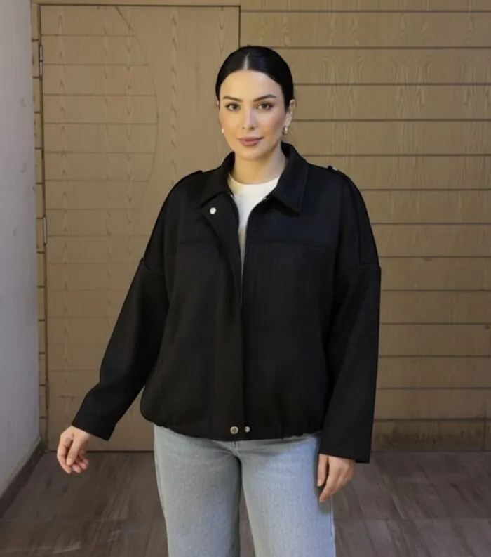 Minimal Suede Oversized Jacket- Black