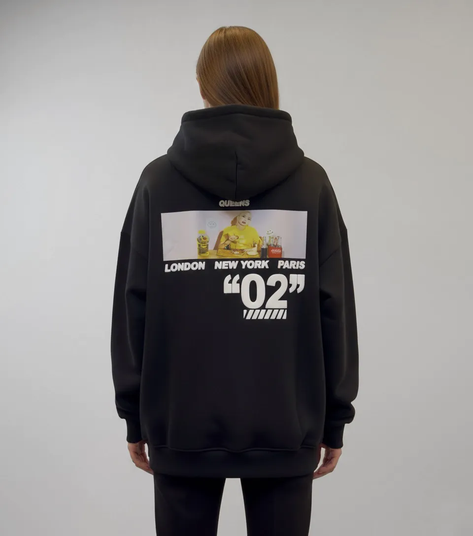 “02” City Oversized Hoodie- Black
