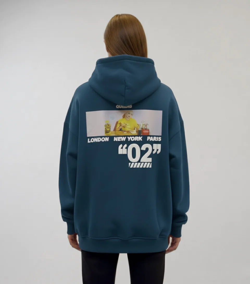 “02” City Oversized Hoodie- Teal