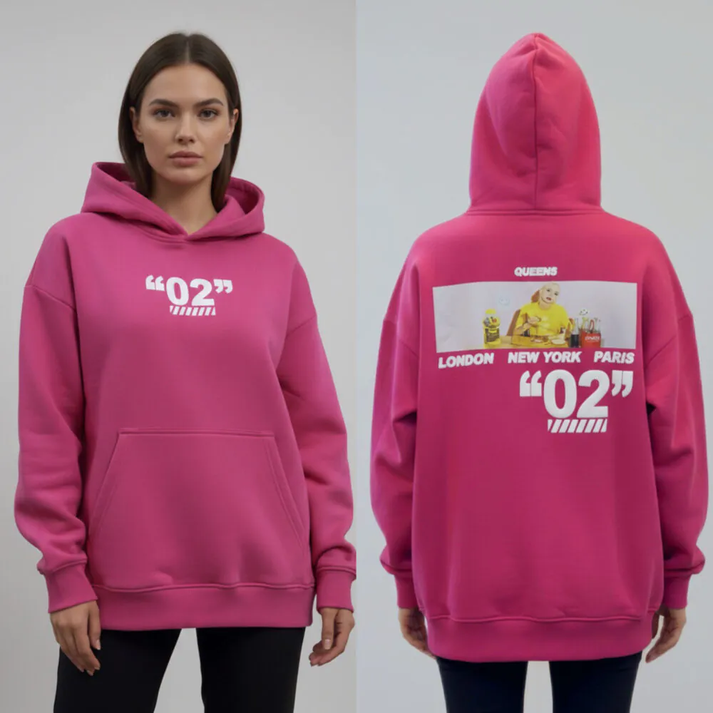 “02” City Oversized Hoodie- Hot pink