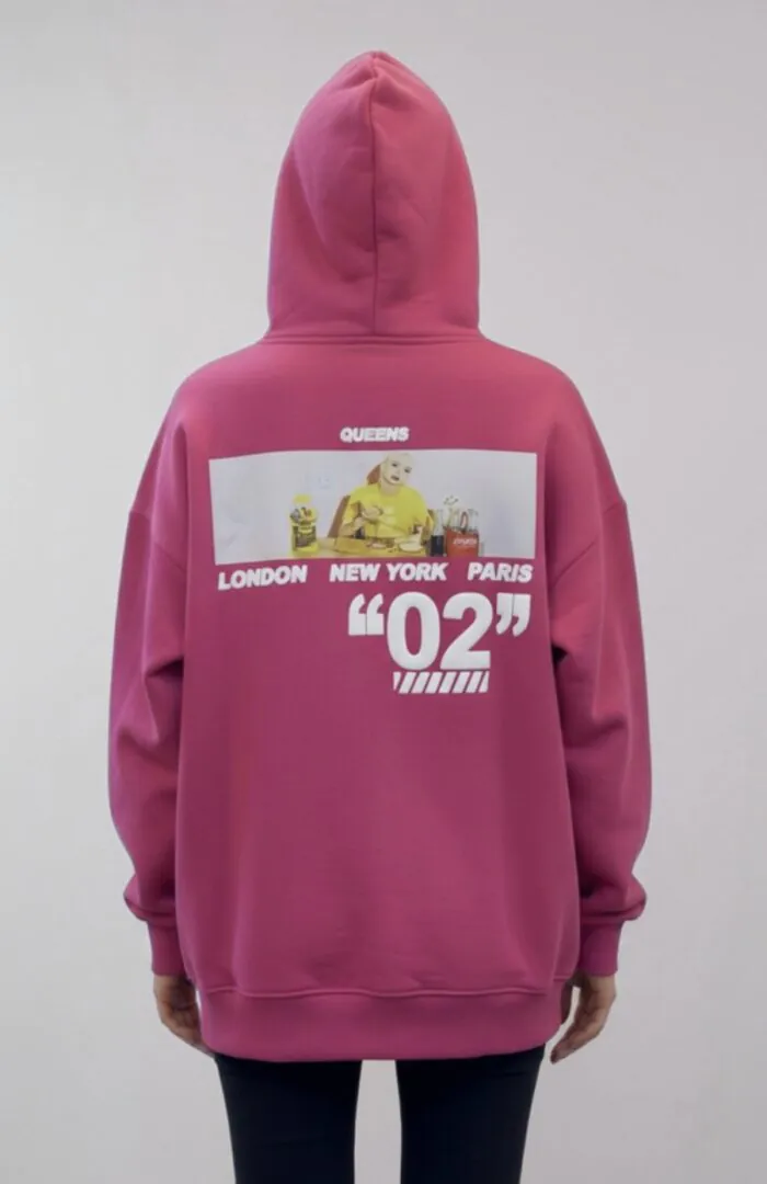 “02” City Oversized Hoodie- Hot pink