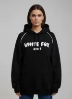 White Fox Oversized Hoodie- Black