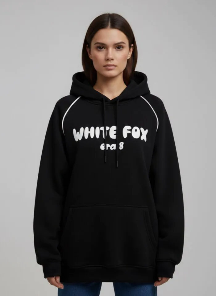 White Fox Oversized Hoodie- Black