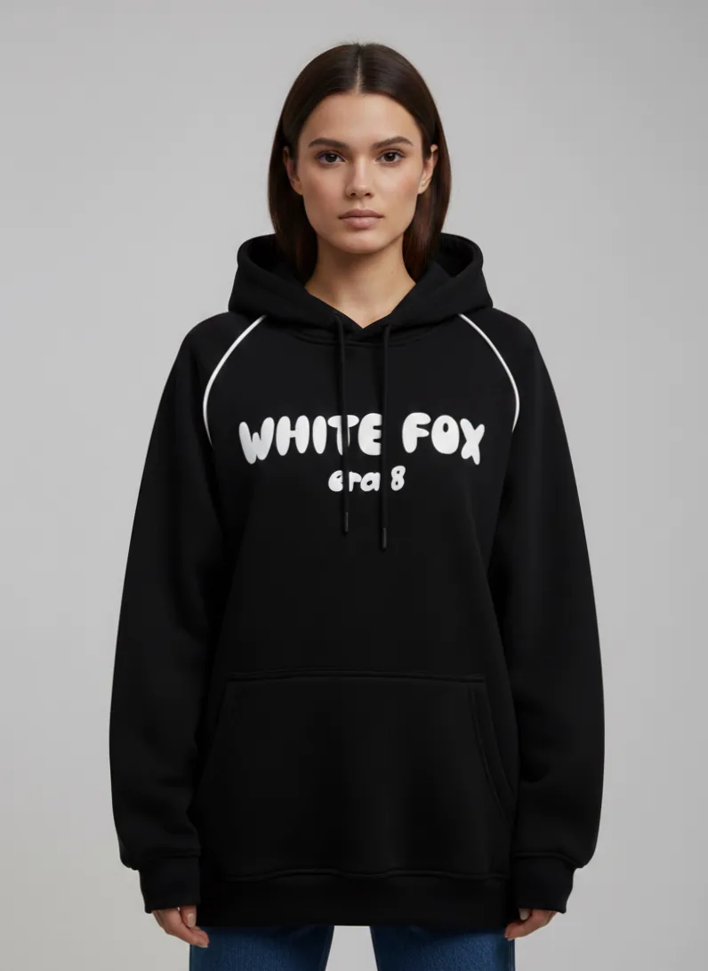 White Fox Oversized Hoodie- Black