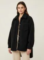 Oversized Teddy Shirt Jacket- Black