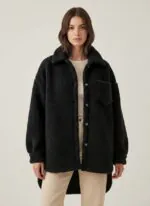 Oversized Teddy Shirt Jacket- Black