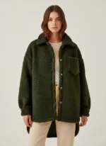 Oversized Teddy Shirt Jacket- Olive
