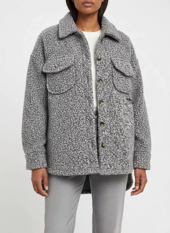 Oversized Teddy Shirt Jacket- Grey