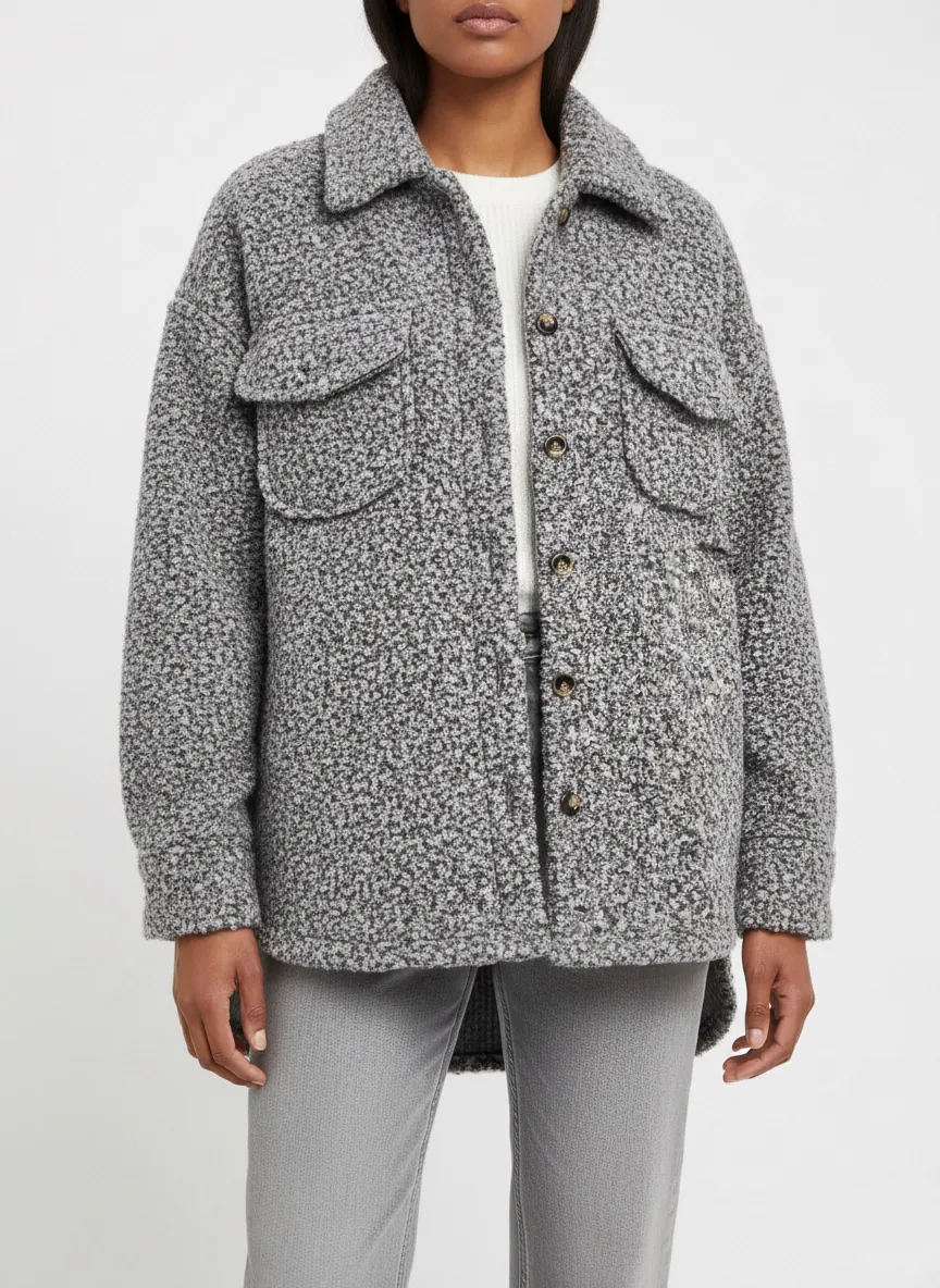Oversized Teddy Shirt Jacket- Grey